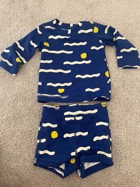 Hanna Andersson Navy Blue White and Yellow Kids Rashguard Set